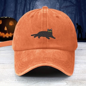 黒猫刺繍野球帽 ユニセックス 怠け者 黒猫 ハロウィン