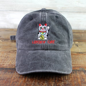 Lucky Cat  Dad Hat  Embroidered Baseball Cap Adjustable Buckle Baseball Cap Maneki-neko