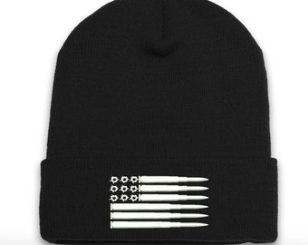 AMMO FLAG Embroidered Beanie Cap | Range Wear  | Range Day | Cuffed Beanie | USA Flag