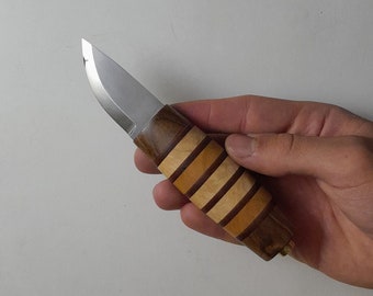 Handmade Carbon Steel Puukko Knife: Walnut Maple Handle, Leather Sheath
