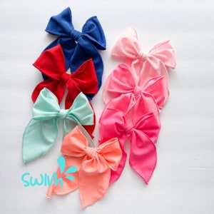 Sailor Swim Bows Handtied, Waterproof Bright Summer Pool Bows on Clip, Solid Color Swim bows