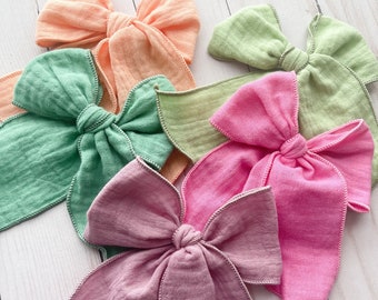 Spring Solids Handtied Muslin Gauze, Sailor Bows, Hair Bows For Girls, Toddler Hair Clip, Classic Fable bow