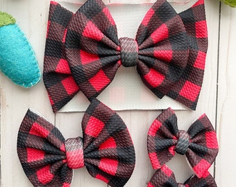 Buffalo Plaid Hair Bow, Red and Black Plaid Bow, Christmas Hair Bow, Newborn Headwrap, Girl Hair Bow, Toddler Hair Bow