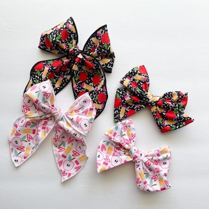 Back to School Hair Bow, First Day of School Outfit, Pencils and Apples Hair Bow on Nylon Headband or Clip