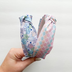 Mermaid Scales and Sea Shells Knotted Headband, Summer Headband, Fits Women and Kids, Beach Top Knot Headband For Summer