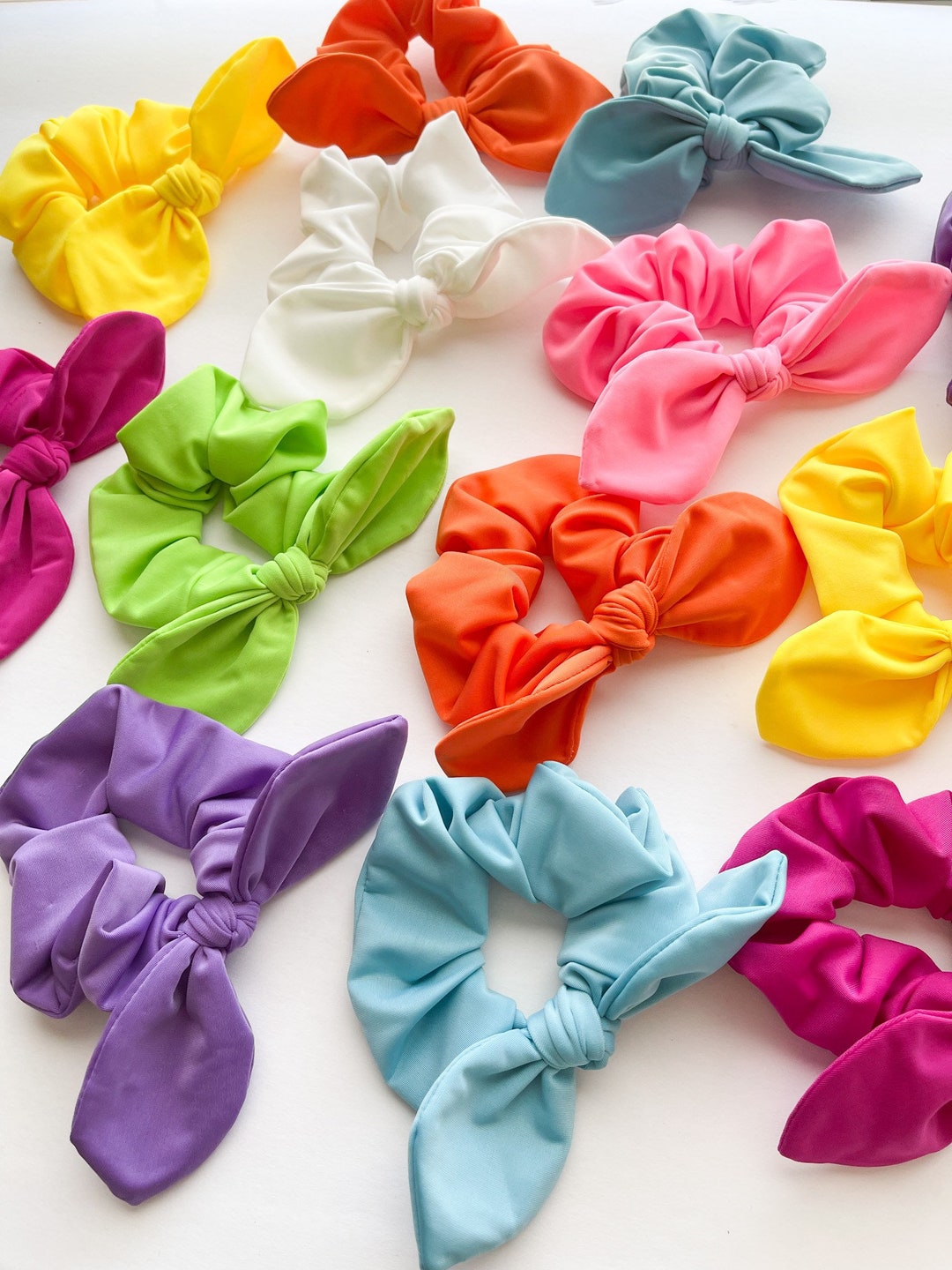 Swim Scrunchies, Bunny Ear Scrunchie Set, Summer Hair Ties, Waterproof