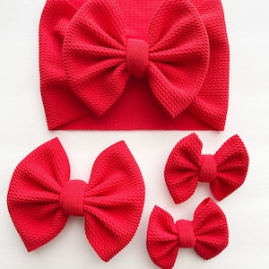 Red Headwrap, Solid Hair Bow, Newborn Headwrap, Pigtail Bows, Baby Girl Bow, Basic Bow