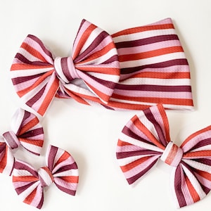 Retro Stripes Bow, Groovy Headband, Nylon Headwrap and Clip, Hair Pigtail Clips, Boho 70s Style