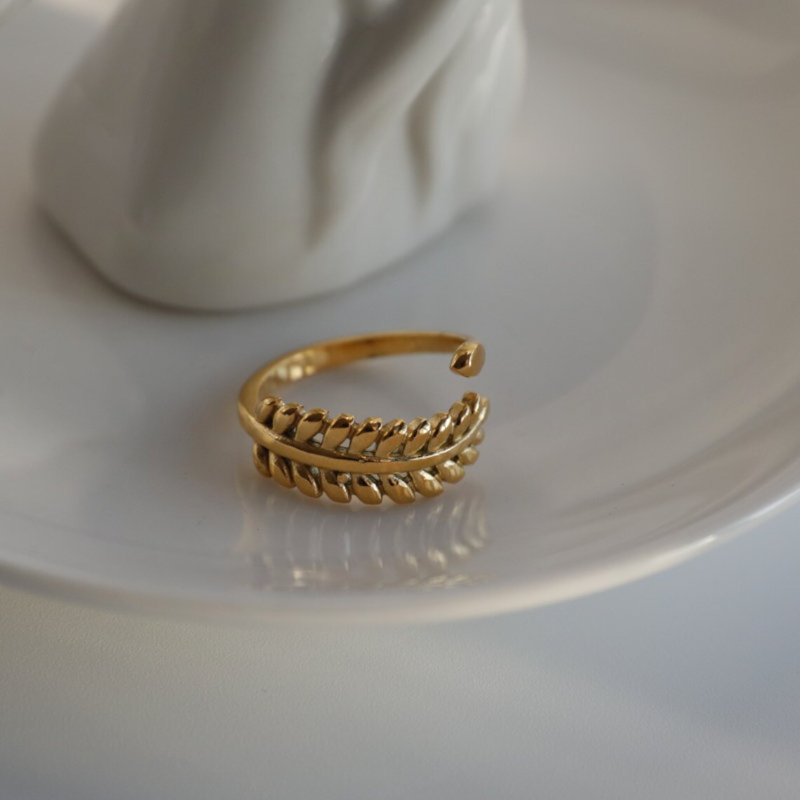 The Golden Leaf Ring resizable gold plated stainless steal Etsy