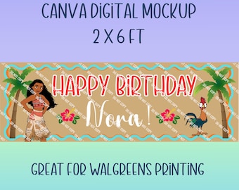 Moana Birthday Banner Template | Editable Canva Party Decor (Digital Download)