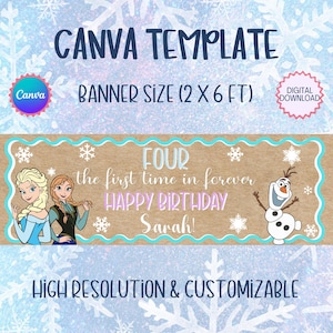 Ice Princess Birthday Banner, Winter Wonderland Party Backdrop, Snowflake Birthday Decor, Editable Canva Template, Personalized Name Banner