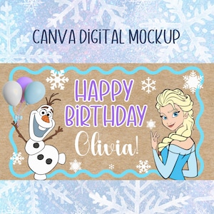 Frozen Birthday Banner Template, Editable Winter Backdrop (Digital Download)