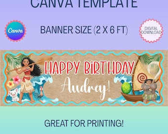 Princess Birthday Banner Template, Ocean Adventure Editable Canva Party Decor (Digital Download)