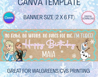 Frozen Birthday Banner Template, Editable Winter Backdrop for printing (2 x 6 ft) (Digital Download)