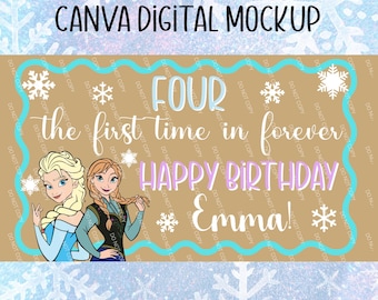 Frozen Birthday theme Banner Template | Winter Party Decor | Ice Princess Birthday | Custom Name Banner | Digital Download