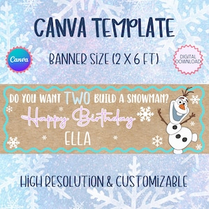 Ice Princess Birthday Banner, Editable Winter Olaf Theme (2 x 6 ft) (Digital Download)