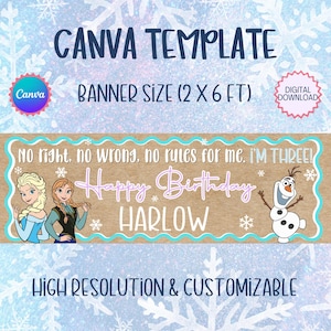 Ice Princess Birthday Banner, Winter Wonderland Party Backdrop, Snowflake Birthday Decor, Editable Canva Template, Personalized Name Banner