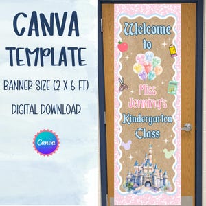 Dörrbanderoll för klassrum, redigerbar Canvas-mall, personlig välkomstskylt för klassrum, dekoration inför skolstart, digital nedladdning 2 x 6 fot