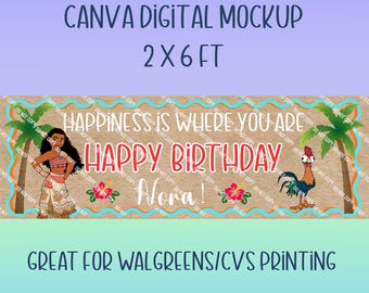 Moana Birthday Banner Template | Editable Canva Party Decor (Digital Download)