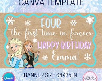 Ice Princess Birthday Banner | Frozen Theme, Custom Name (Digital Download)