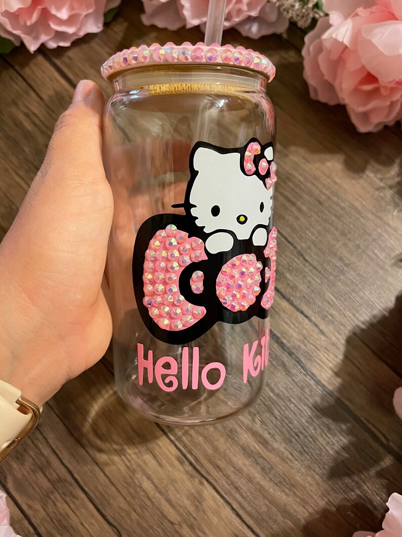Hello Kitty Glass Cup Hello Kitty Ice Coffee Cup kitty Beer Etsy