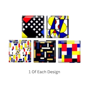 Geometric Abstract  Square Magnets, Glass Magnets, Housewarming Gift, Office Magnets,