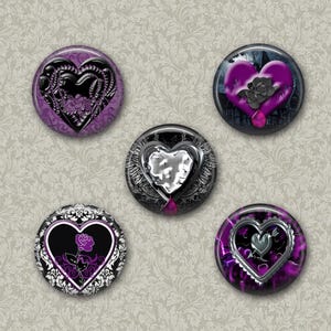 Purple And Black Gothic Heart Glass Fridge Magnets, Glass Magnets, Housewarming Gift, Office Magnets, Abstract Magnet