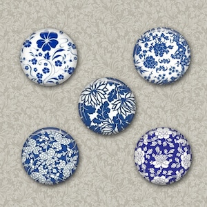 Blue And White Flower Abstract Magnets, Glass Magnets, Housewarming Gift, Office Magnets, Flower Magnets