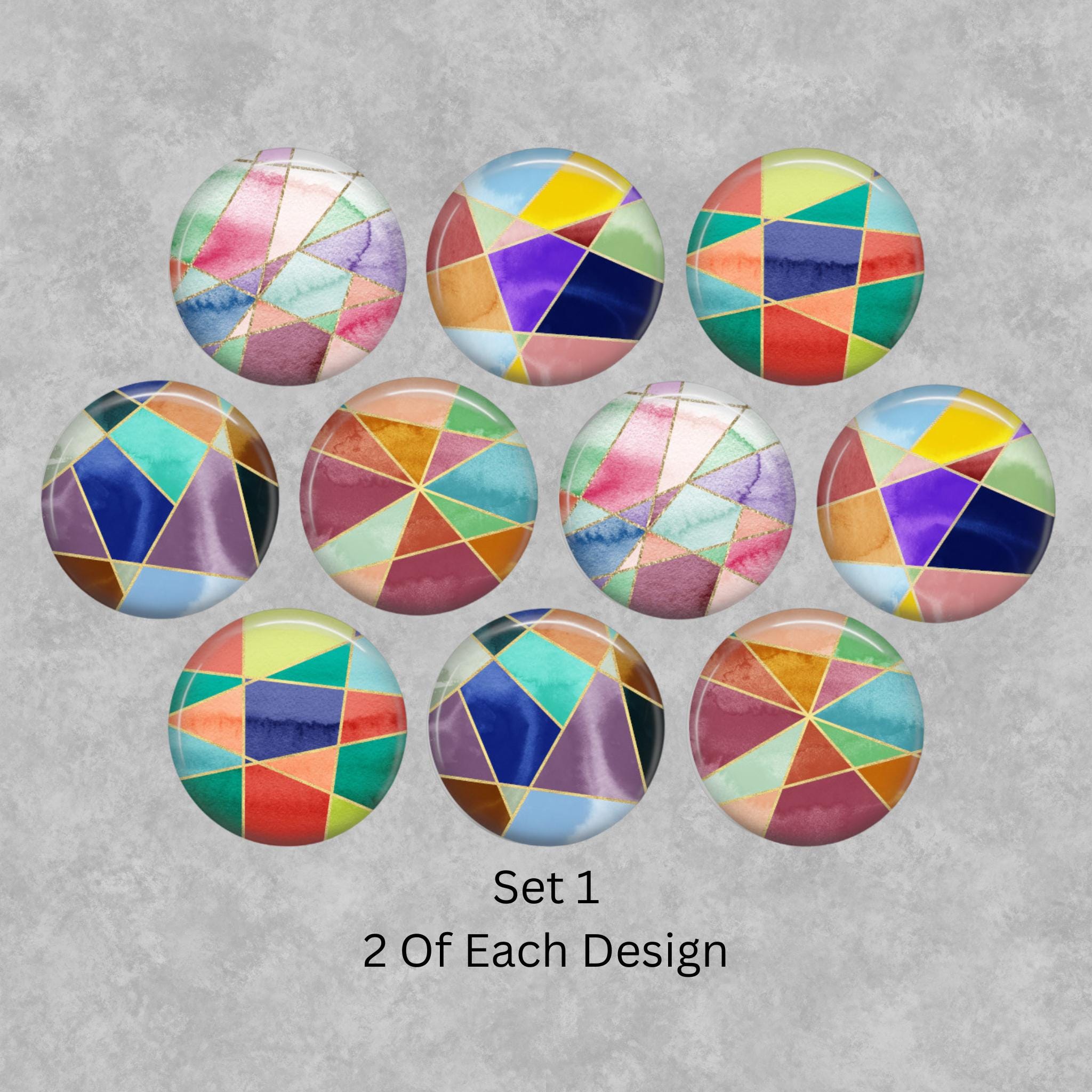 Multi-coloured Geometric Abstract Glass Cabochons, 10mm, 12mm, 14mm ...