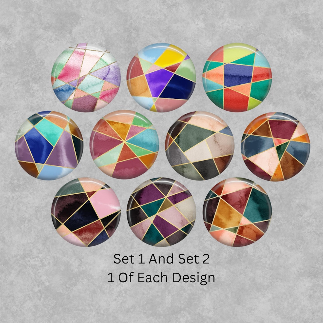 Multi-coloured Geometric Abstract Glass Cabochons, 10mm, 12mm, 14mm ...