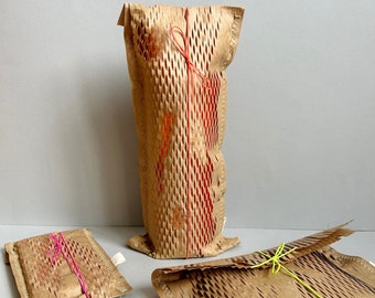 3 gift bags, Honey Comb paper, natural, different sizes