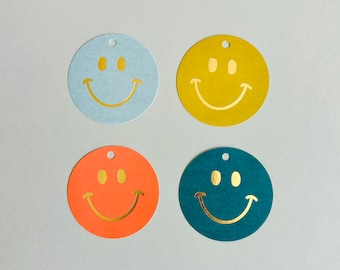 4 gift tags, tags, smiley, 4 colors