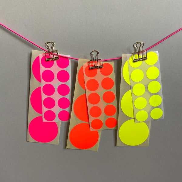 Aufkleber Set Neon Punkte Mix, 10 x große Punkte (5 cm) & 20 x kleine Punkte (2 cm), Farbe nach Wahl