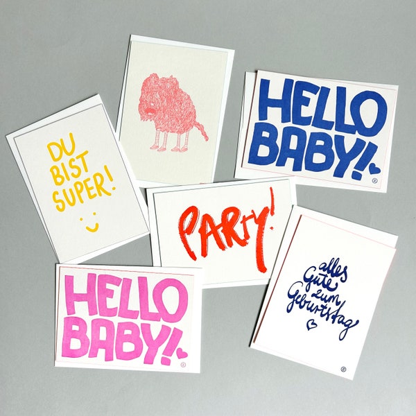 Letterpress postcards, 6 motifs