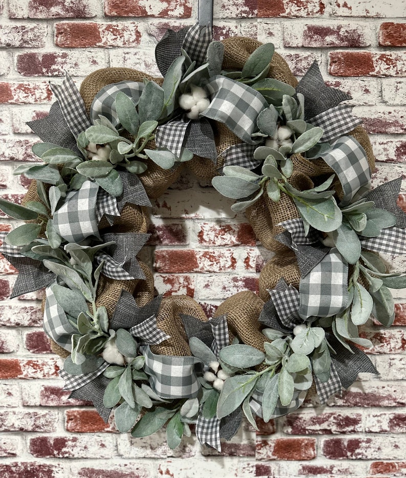 Buffalo Check Burlap Wreath Gray