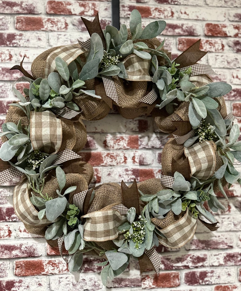 Buffalo Check Burlap Wreath Beige