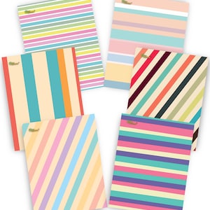 May include: Six different patterned papers with stripes and diagonal lines in various colors, including pink, blue, yellow, green, orange, and brown.