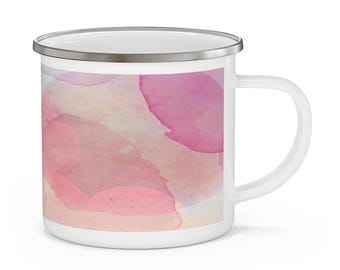 Enamel Camping Mug: Floral Design, Stainless Steel, 12oz