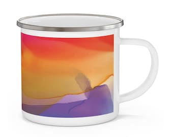 Colorful Enamel Camping Mug: Boho Adventure Travel Cup