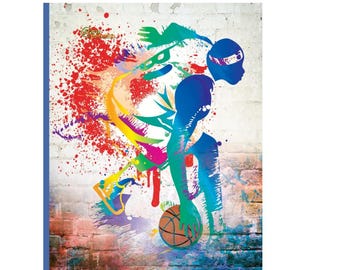 Basketball Composition Notebook: Wide Ruled, Colorful Design