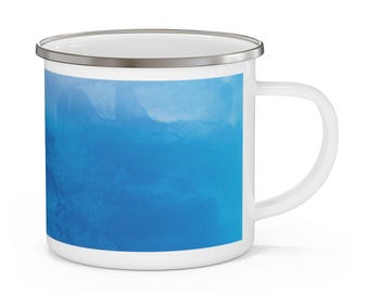 Blue Gradient Enamel Camping Mug: Watercolor Outdoor Adventure Cup