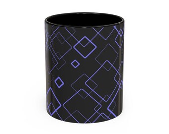 Geometric Coffee Mug: Black & Purple Ceramic Accent Cup