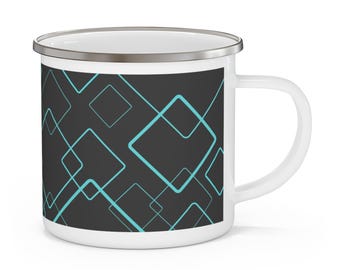 Enamel Camping Mug: Geometric Design, Stainless Steel Travel Coffee Cup