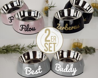 ne&no®  personalisierter Futternapf 2er Set für mittlere Hunde, Katzen oder Welpen - ELEGANT Design - mit Motiven