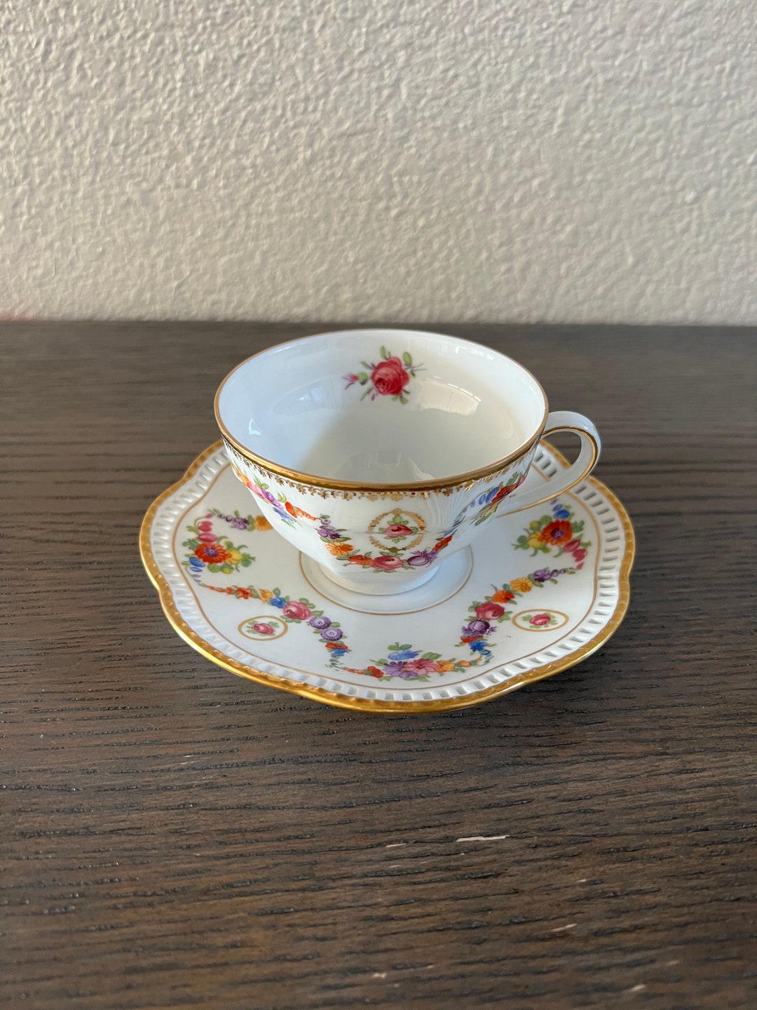 Dresdener Art Cup and Saucer by Schumann Bavaria Red Flower Etsy