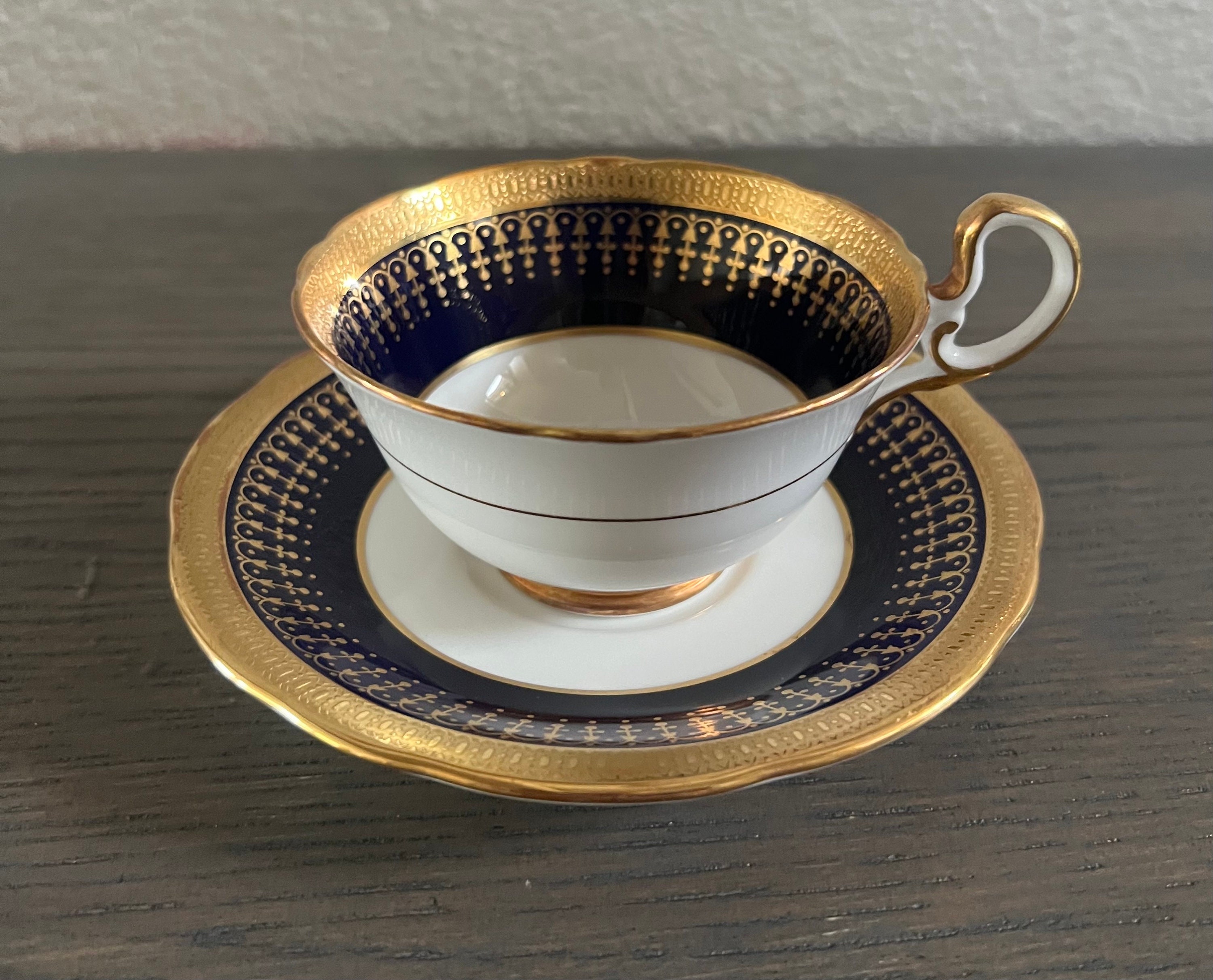 Hertford Cobalt Scalloped Cup and Saucer by Aynsley