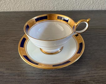 AYNSLEY Empress Cobalt Cup and Saucer Set - Etsy