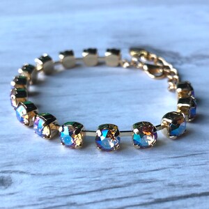 Golden Topaz Shimmer 6mm Crystal Bracelet with Leaf Charm