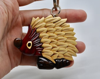 Hedgehog Keychain - Handmade Wooden Keychain - New car gift - Wooden Hedgehog - Cute Hedgehog Keychain - Hedgehog pet gift - Wood Hedgehog