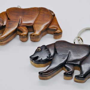 Wooden Bear Keychain - Handmade Wooden Keychain - Wooden Bear Gift